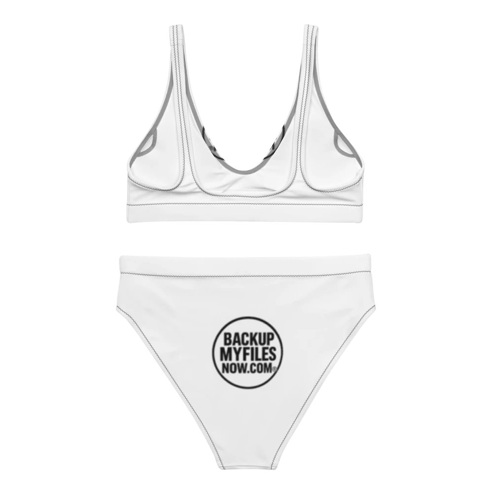 All-over print high-waisted bikini by BACKUPMYFILESNOW® featuring vibrant colorful patterns and a flattering fit.