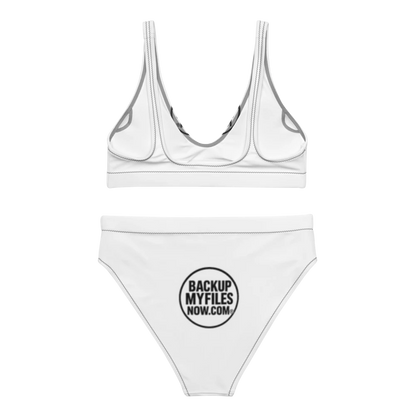 All-over print high-waisted bikini by BACKUPMYFILESNOW® featuring vibrant colorful patterns and a flattering fit.
