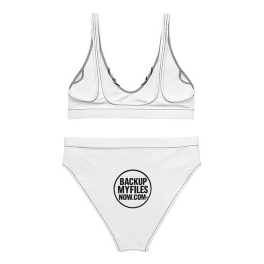All-over print high-waisted bikini by BACKUPMYFILESNOW® featuring vibrant colorful patterns and a flattering fit.