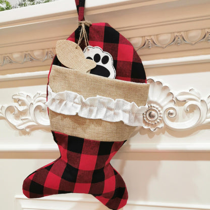 Christmas ornament and socks gift bag with festive holiday design
