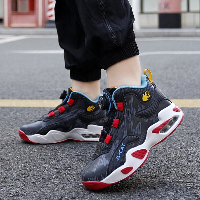 Cushion basketball rotating button running shoes in a sporty design