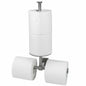 Double stainless steel wall-mounted toilet paper holder with shelf, ideal for bathroom storage and organization.
