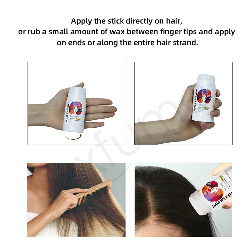 Cream styling hair wax stick in a compact tube for smoothing and shaping hair