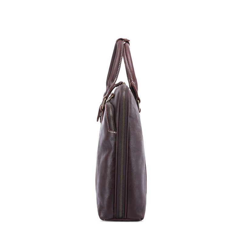 Men's leather briefcase shoulder crossbody handbag with structured design and adjustable strap