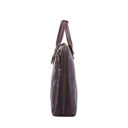 Men's leather briefcase shoulder crossbody handbag with structured design and adjustable strap