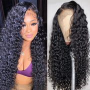 Deep Wave Lace Front Wigs Human Hair 180% Density 4X4 Transparent Lace Closure Wigs for Black Women Wet and Wavy Lace Frontal Wigs Glueless Wigs Pre Plucked with Baby Hair Natural Color (18 Inch).