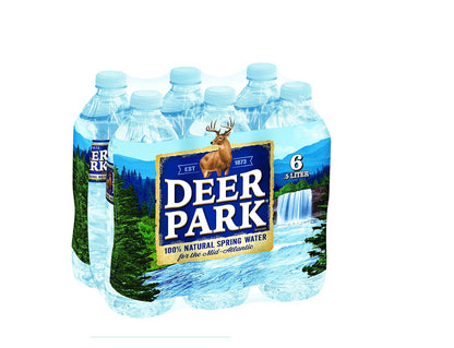 Deer Park Spring Water 24-pack, 16.9 fl oz bottles, showing clear bottles with Deer Park label and spring water inside.