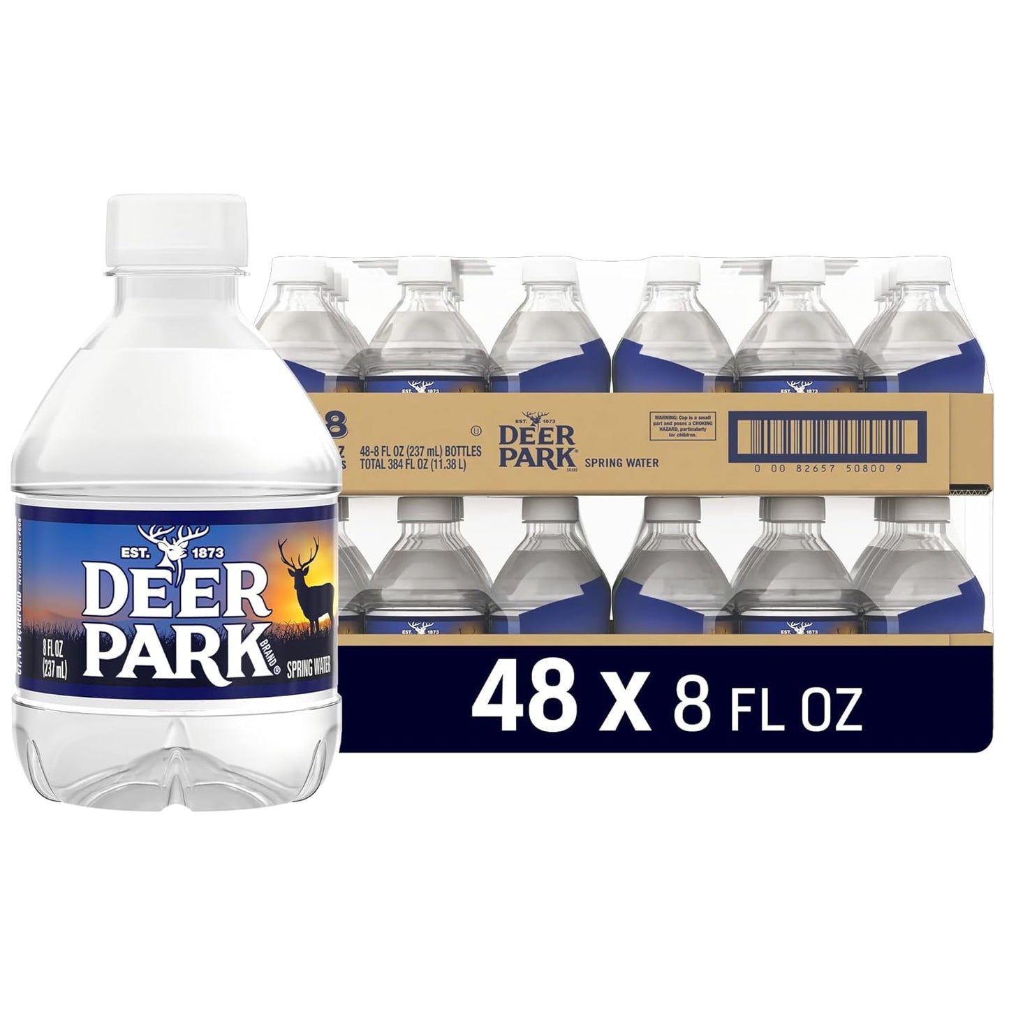 Deer Park Spring Water 24-pack, 16.9 fl oz bottles, natural spring water with a crisp, refreshing taste on a retail shelf.