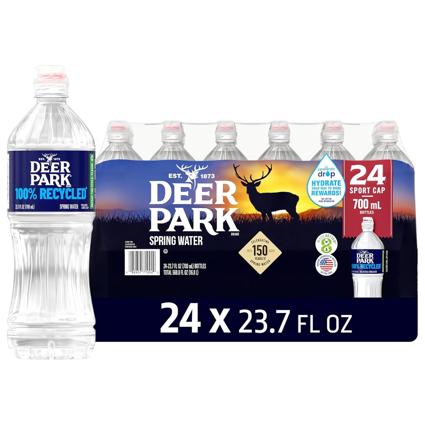 Deer Park Spring Water 24-pack, 16.9 fl oz bottles, showing clear water and packaging for fresh, crisp taste.