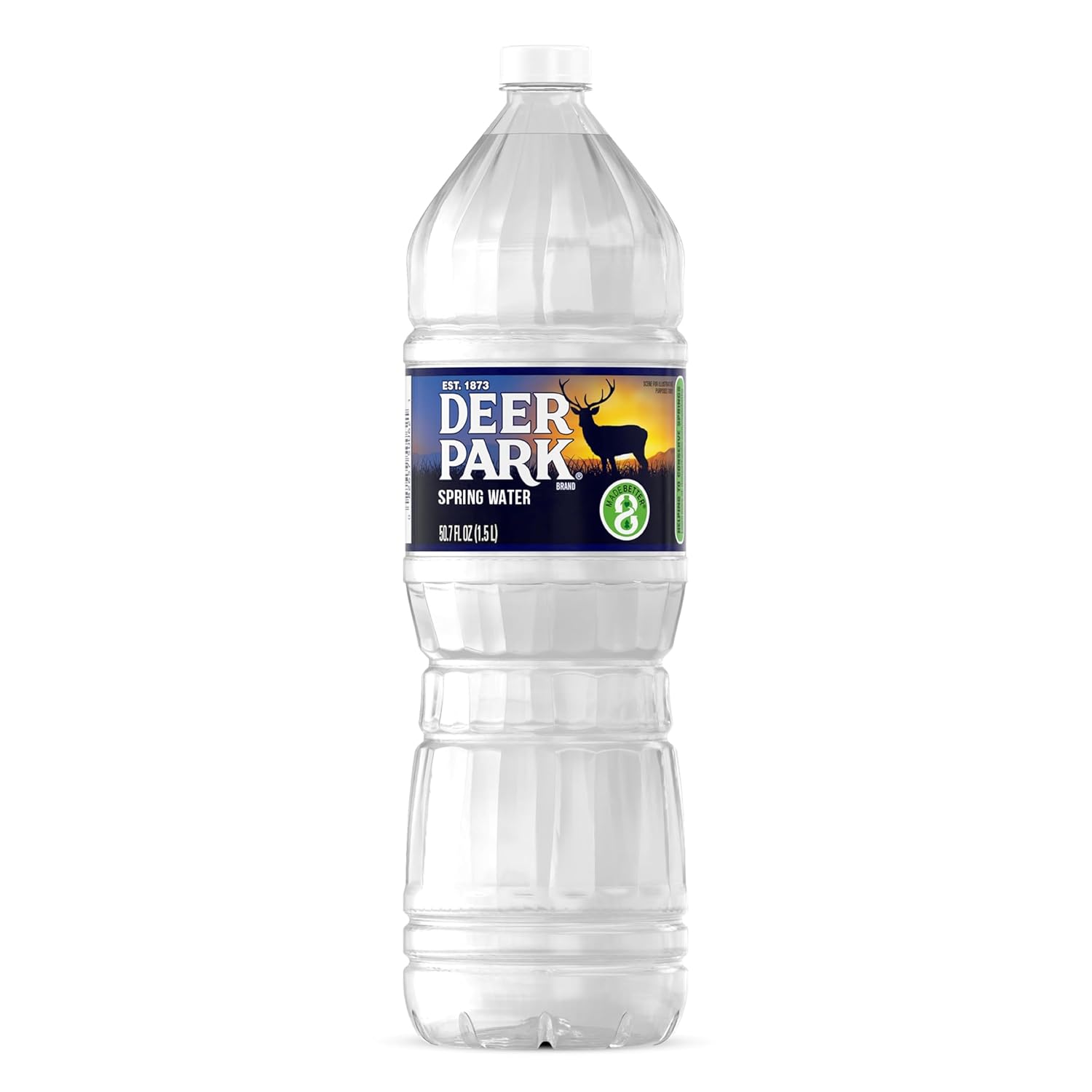 12-pack of Deer Park Spring Water bottles, 16.9 fl oz each, showing clear bottles filled with crisp, refreshing spring water.