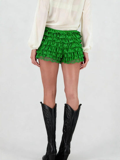 Women’s summer ballet-style pencil pleated multi-layer lace shorts in a European and American design
