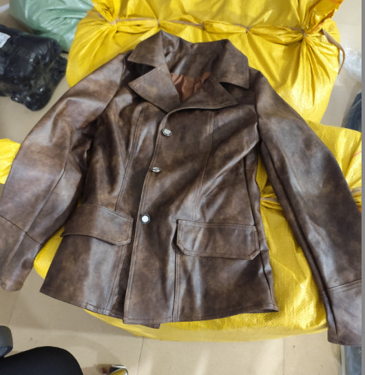 Chic retro cool biker leather jacket top in black with classic moto-style details