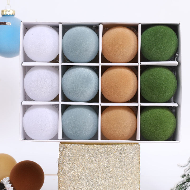 Flocking Christmas ball pet plastic Christmas decoration in a soft textured finish
