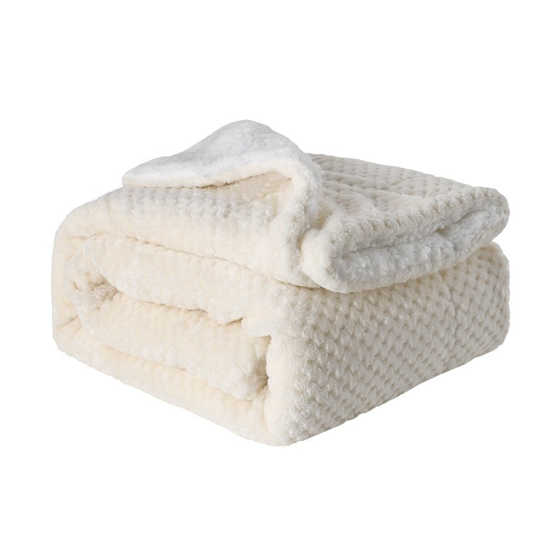 Thickened flannel lamb wool composite double blanket in soft beige, My Store leisure gift blanket