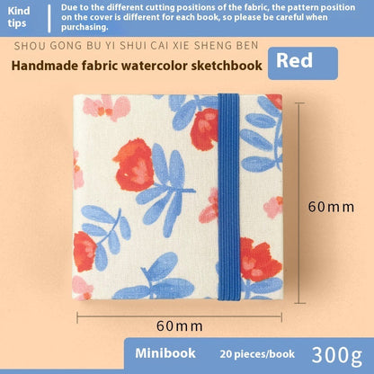 Fabric watercolor notebook for art students, square portable painting sketchbook