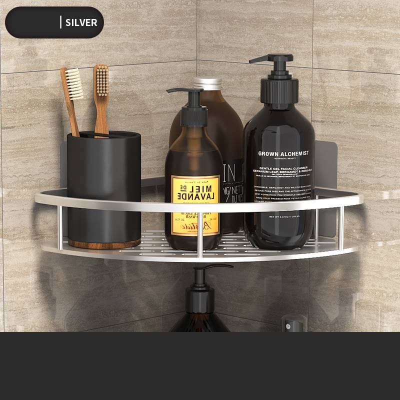 Black rectangular space aluminum wall shelf for bathroom or kitchen, dual-use hanging storage rack