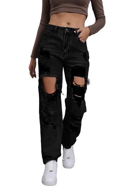 Giallino High-Waist Black Ripped Jeans for Women