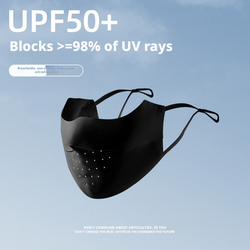 Black ice silk sunscreen mask, 1-pack, showing full face and neck coverage with breathable fabric.