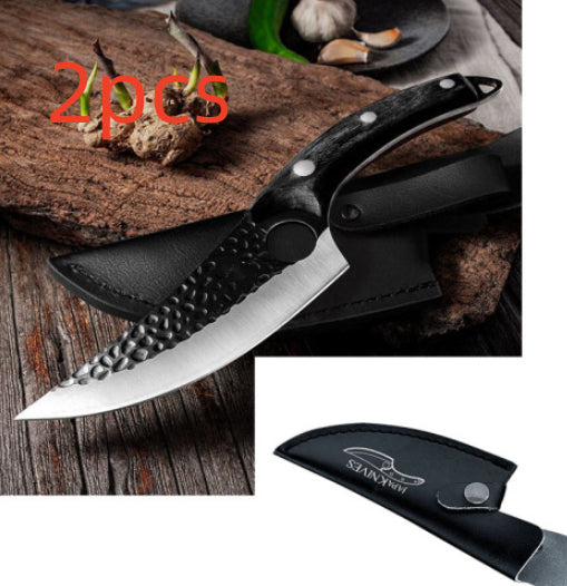 Small scimitar meat boning and skinning butcher knife for slaughter cutting, shown against a plain background