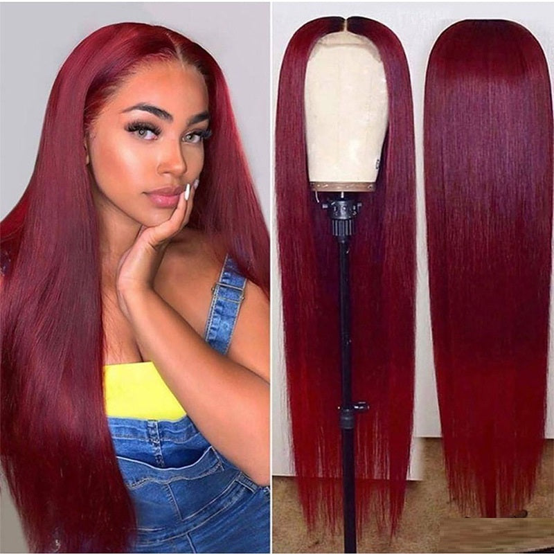 Full headgear long straight front lace wig with smooth hair in a natural, sleek style