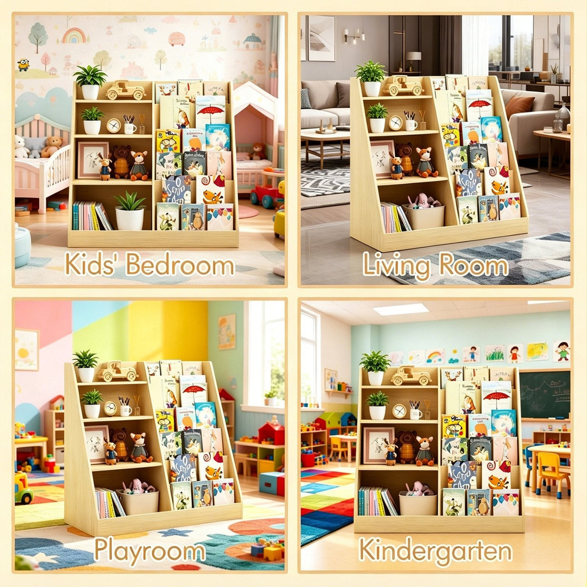GBruno Store kids bookshelf with toy storage, 34.65-inch multi-tier wooden organizer for children's books and toys.