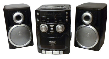 Naxa portable CD player with AM/FM stereo radio and cassette recorder, compact electronic device for music playback and recording.