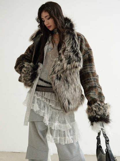 Women's reversible plaid PU leather jacket, showing plaid pattern and leather side