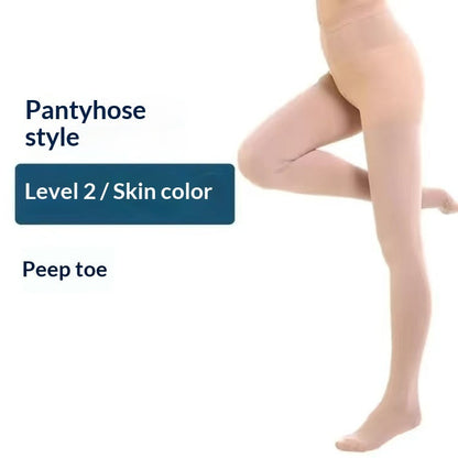 Women's compression mid-calf socks in a neutral color, shown flat for a clear view of the ribbed design