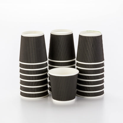 500-Pack Black 4oz Ripple Insulated Coffee Cups - Recyclable