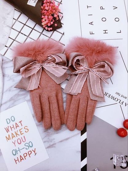 Cute warm touch screen thickened gloves with soft fabric and full-finger design