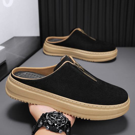 Men's thick-soled elevating casual slip-on slippers in a simple close-up product view