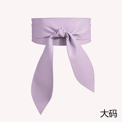 Women's wide waist tie belt with elegant bow ribbon, soft all-match design, super long, in stock