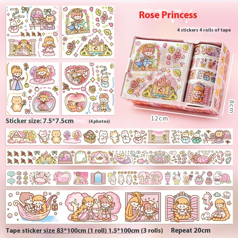 Cute tape sticker gift box with cartoon children's film stickers, colorful assorted designs