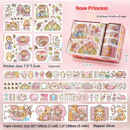 Cute tape sticker gift box with cartoon children's film stickers, colorful assorted designs