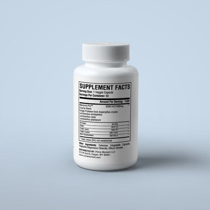 Bottle of Nutra Moment Digestive Enzyme Pro Blend supplement with capsules, designed to support healthy digestion and gut health.
