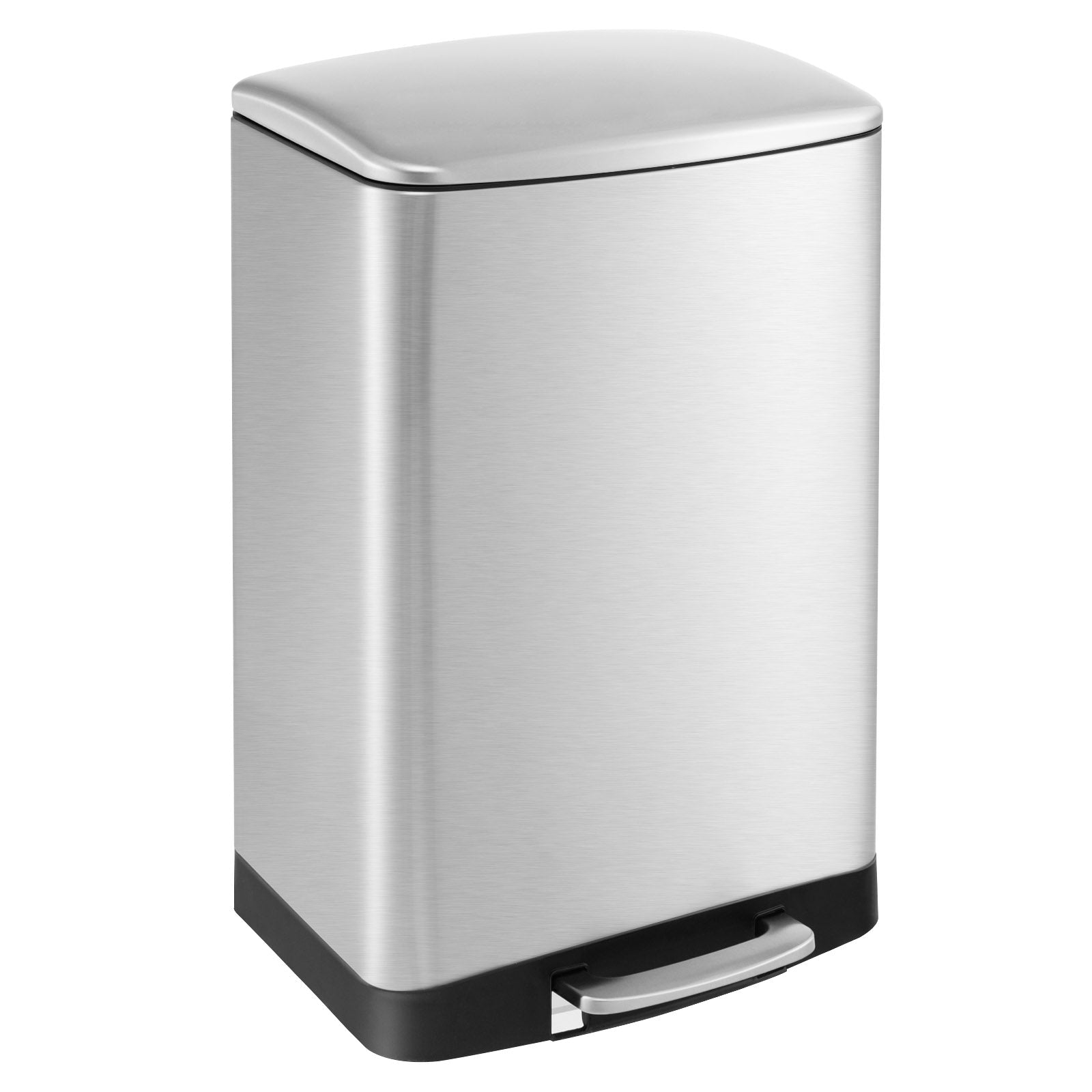 Stainless steel 13.2-gallon trash can with lock device by DirectDeals, featuring a silver finish and secure lid.