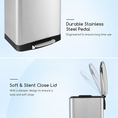 Stainless steel 13.2-gallon trash can with lock device by DirectDeals, silver color, featuring a lid and secure lock system.