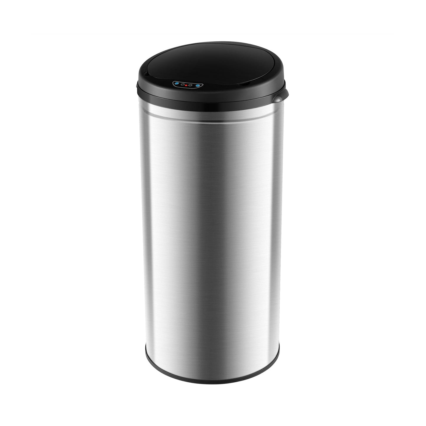 Silver 8-gallon automatic trash can with stainless steel frame and touchless operation, perfect for modern waste disposal.