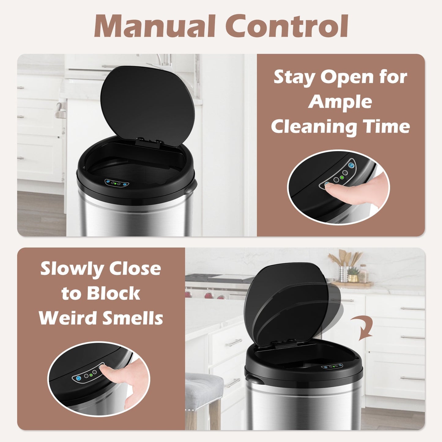 8-gallon automatic trash can with stainless steel frame and touchless silver waste bin by DirectDeals