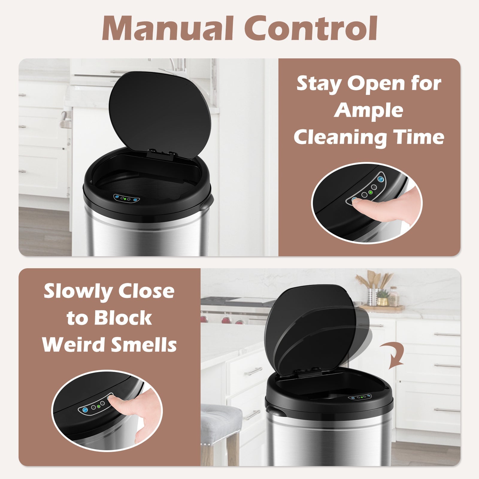 8-gallon automatic trash can with stainless steel frame and touchless silver waste bin by DirectDeals