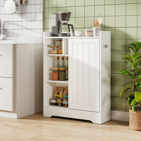 White bathroom storage cabinet with slim design, built-in toilet paper holders, ideal for bathroom organization by DirectDeals.