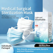 Disposable Face Masks with 5MM Bubble Yarn Ear Loops Individually Wrapped 3 - Layer Protective Masks for Adult Daily Use 50ct Box - BACKUPMYFILESNOW