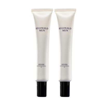 Reginald Men Sunscreen SPF 50 PA++++ by Dista in a 50g tube featuring brightening and moisturizing properties.