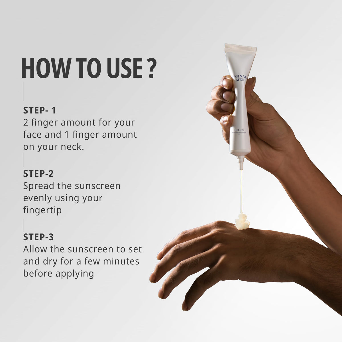 Dista Reginald Men Sunscreen SPF 50 PA++++ in a 50g tube, featuring brightening and moisturizing benefits.