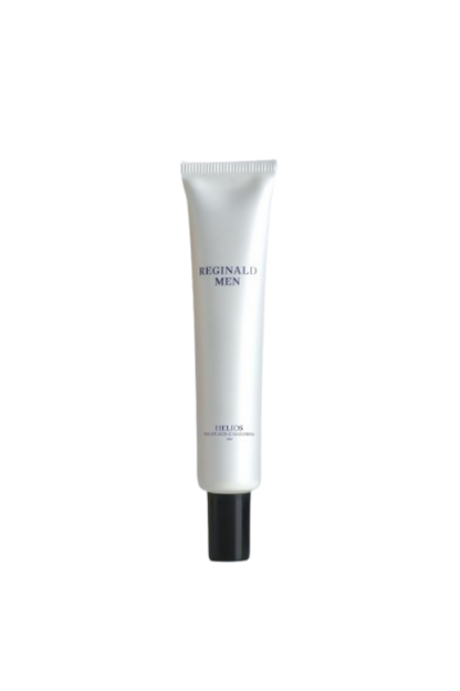 Dista Reginald Men Sunscreen SPF 50 PA++++ in a 50g tube, featuring brightening and moisturizing benefits for men's skin.