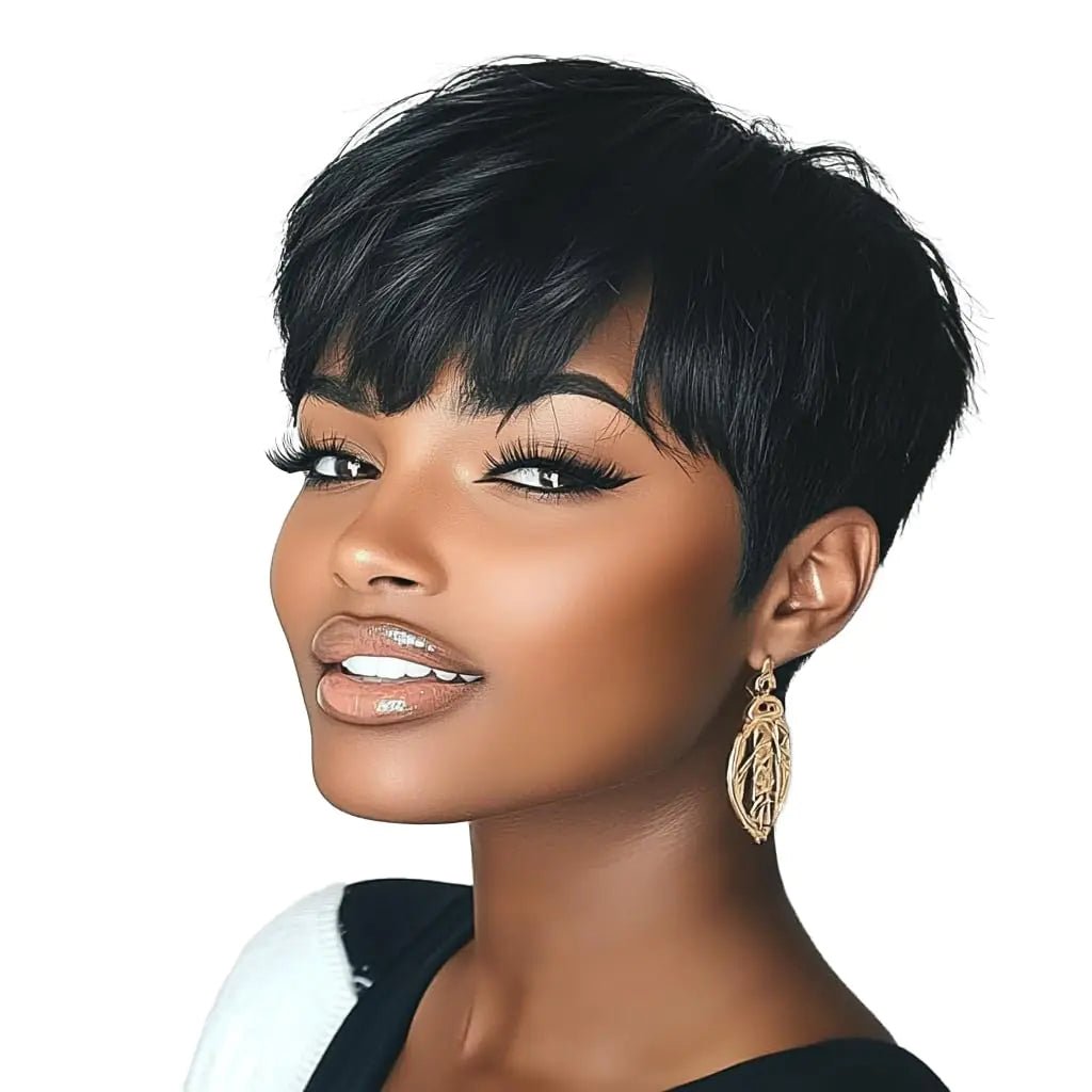 DOcute Short Wigs Pixie Cut Wigs For Black Women Natural Black Short Wigs for Black Women Straight Wave Pixie Wigs Synthetic Black Women Wigs(Black - 5") - BACKUPMYFILESNOW