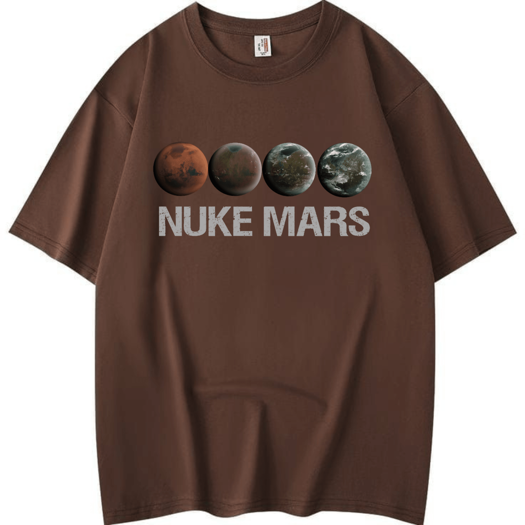 Black Nuke Mars Essential T-Shirt by Dog Mom Hat featuring SpaceX-inspired Elon Musk space theme on a casual tee.