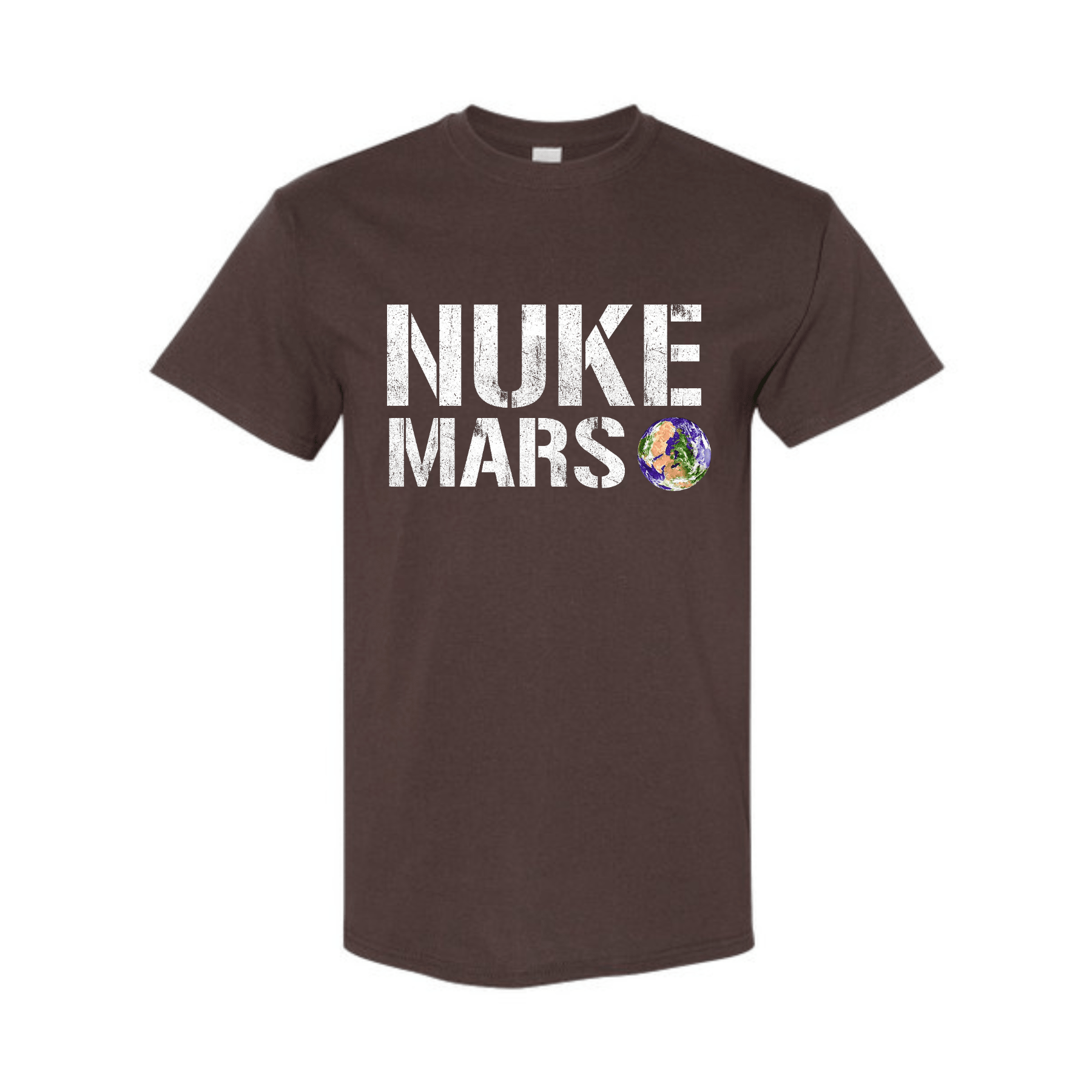 Black Nuke Mars T-Shirt by Dog Mom Hat featuring Elon Musk SpaceX-inspired design and sci-fi space exploration graphic.