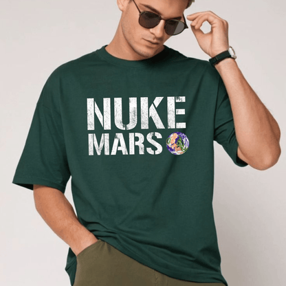 Black Nuke Mars T-shirt by Dog Mom Hat featuring Elon Musk SpaceX-inspired "To The Stars" sci-fi space exploration graphic.