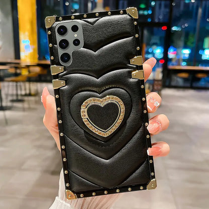 3D Love Heart Ring Holder Leather Case for Galaxy S21-23